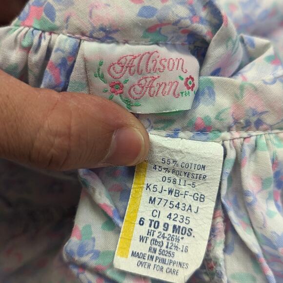 Vintage Allison Ann Outfit Baby Girls Size 6-9m Blue Floral Open Back - Picture 5 of 6